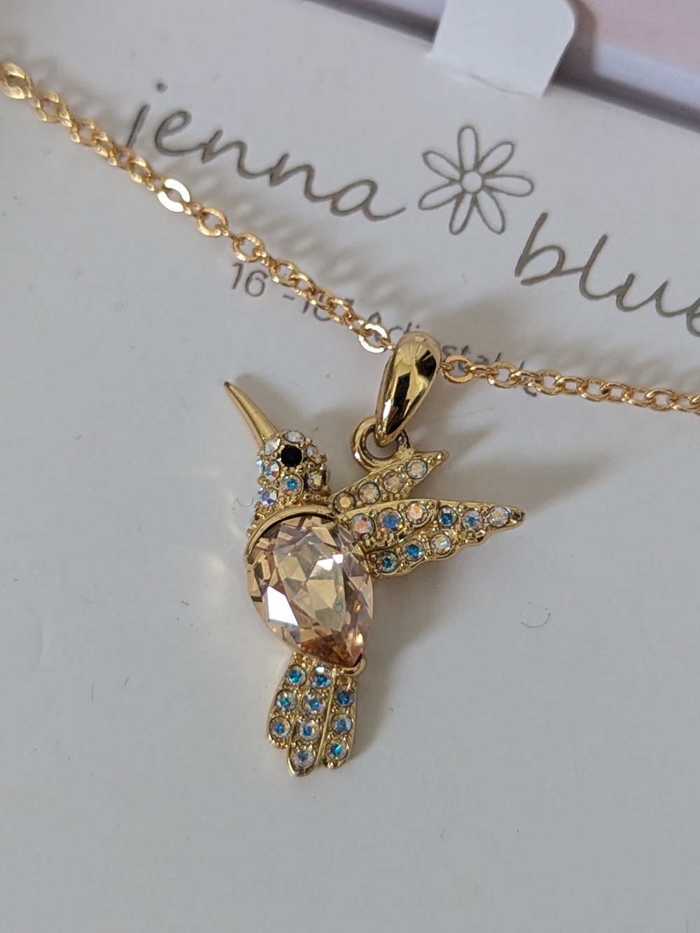 Jenna Blue 14k Gold Plated Hummingbird Crystal Pendant Necklace - Pink Crystal
